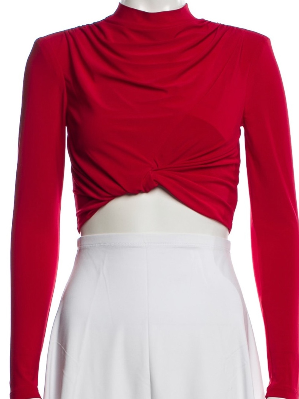 Ramy Brook Red Mock Neck Twist-Front Crop Top